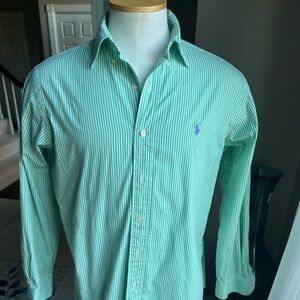 Ralph Lauren green striped oxford button down shirt size 16